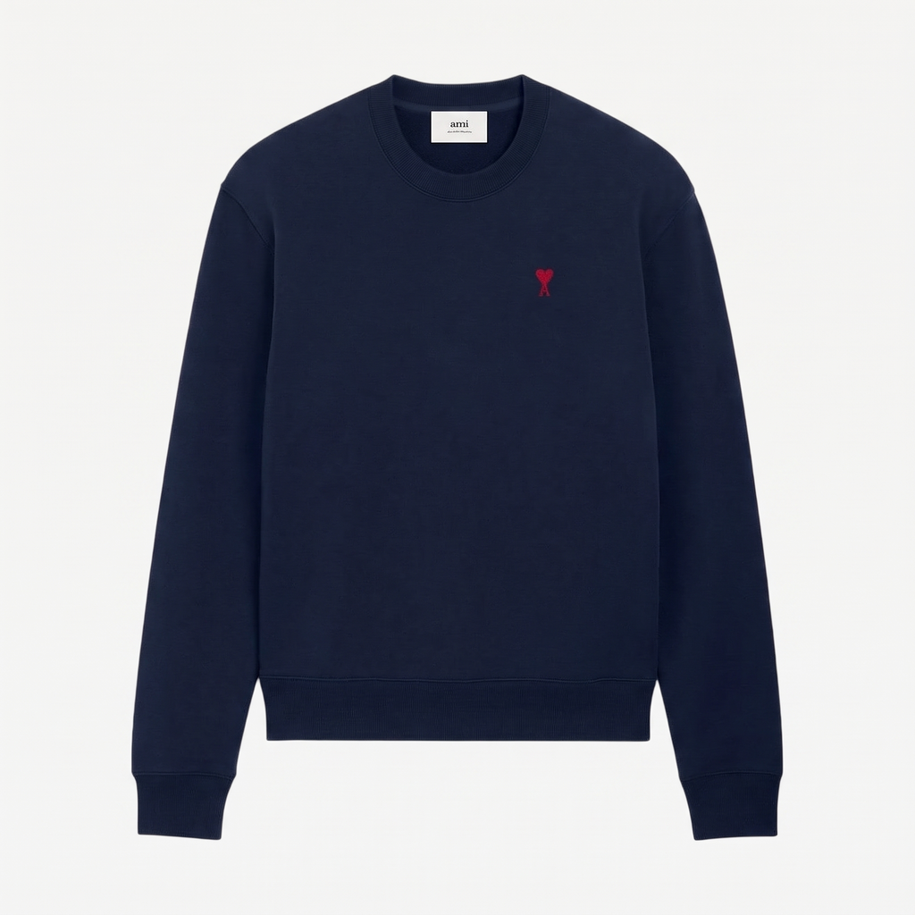 Sweatshirt Bleu Marine Ami de Coeur Rouge en Coton – face