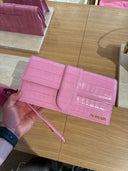 Sac épaule Le Bambino Long effet crocodile rose