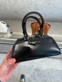 Mini sac bowling en cuir lisse noir