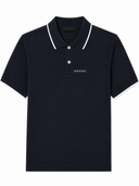 Polo en piqué de coton bleu marine à finitions contrastées