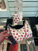 Mini sac porté épaule fleuri en nylon blanc