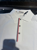 Polo piqué blanc à patte de boutonnage tricolore