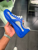 Prada Cup Sneakers en maille et cuir bleu électrique
