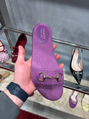 Mules monogramme Horsebit en toile jacquard violette