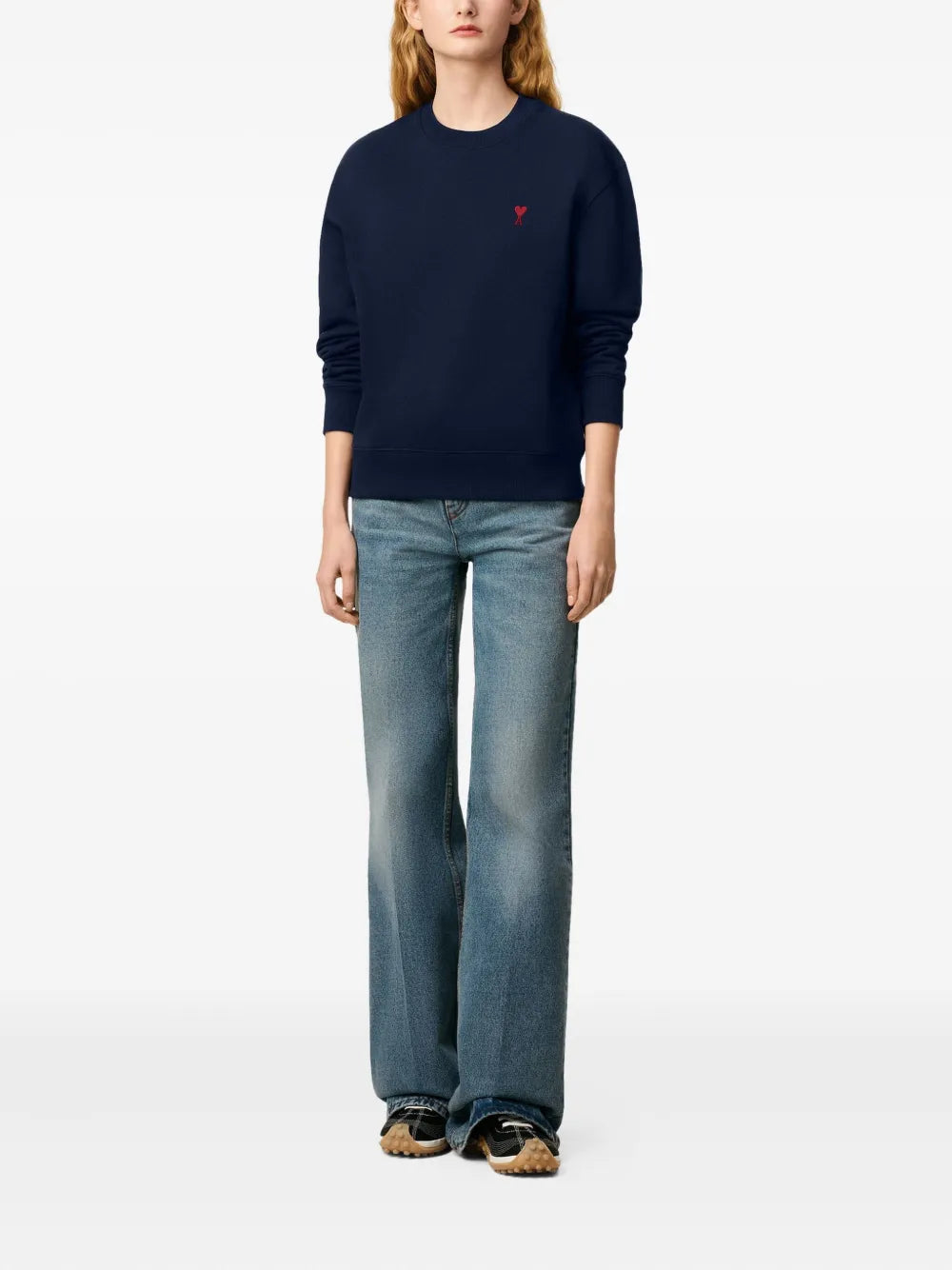 Sweatshirt Bleu Marine Ami de Coeur Rouge en Coton — Ami Paris — vue 3