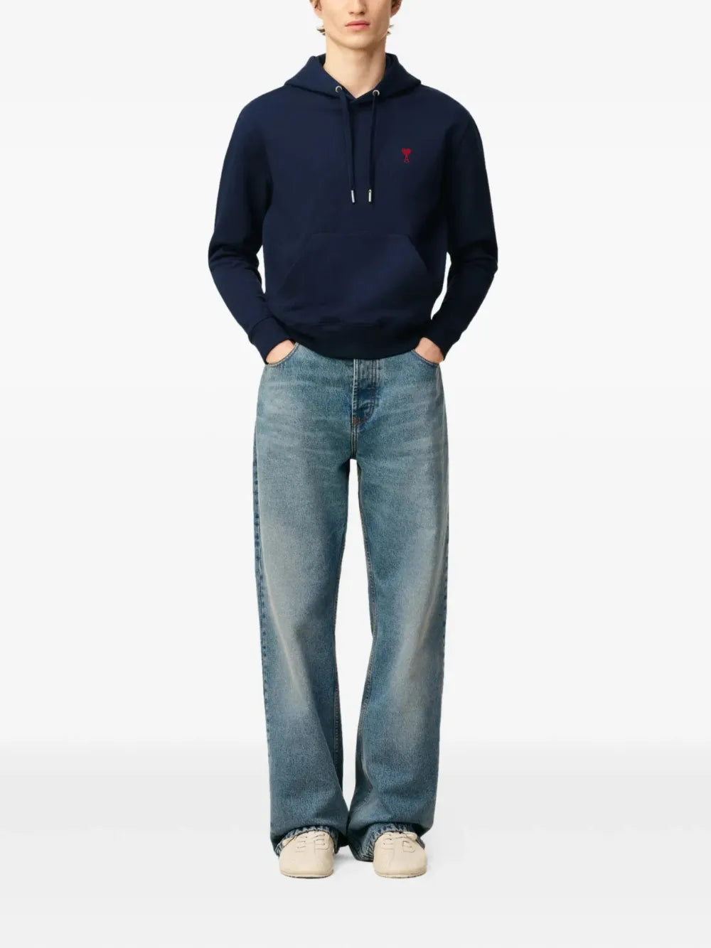 Hoodie Bleu Marine Ami de Coeur Rouge En Coton — Ami Paris — vue 2