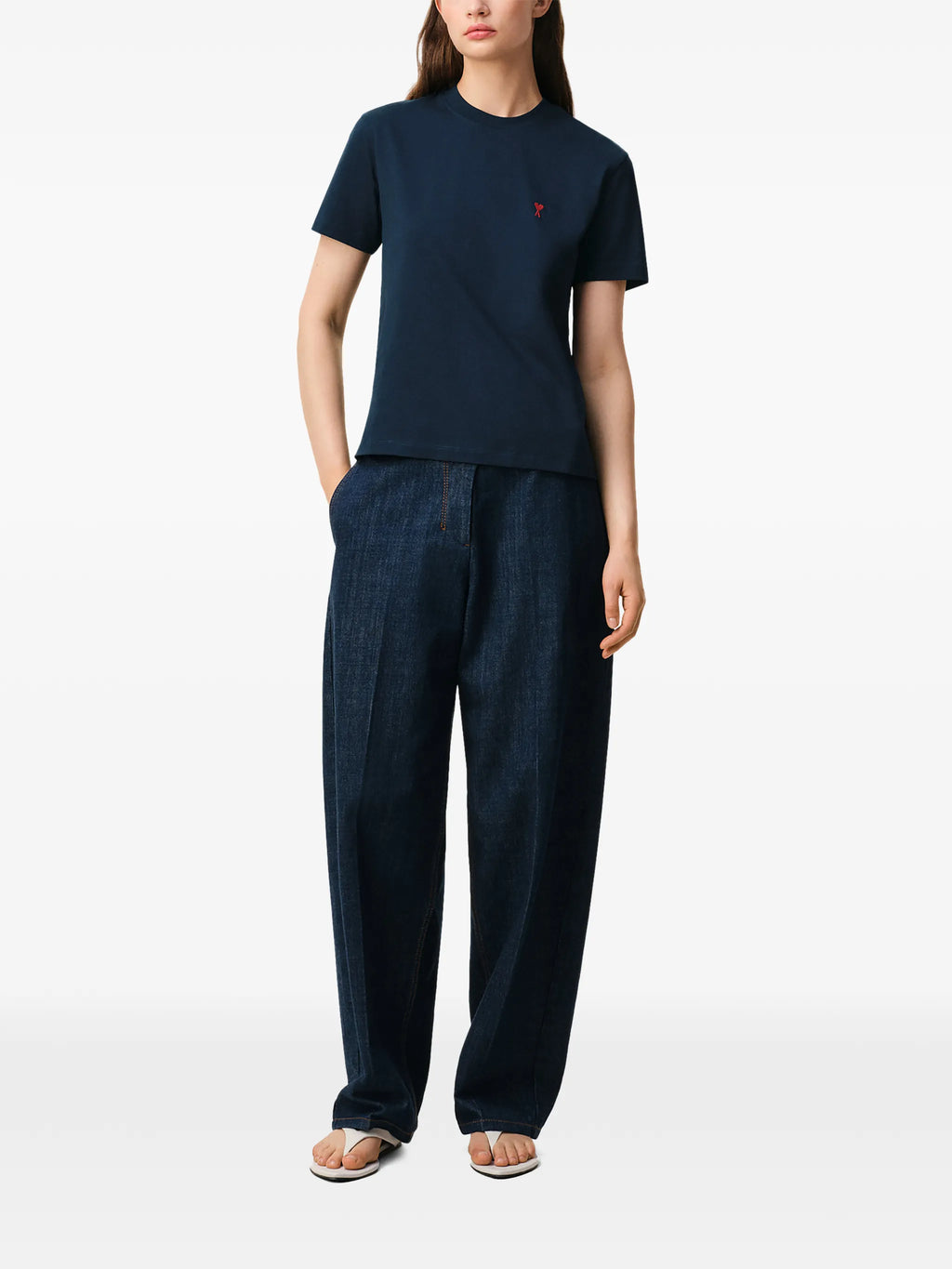 T-shirt Bleu Marine Ami de Coeur Rouge en Coton — Ami Paris — vue 3