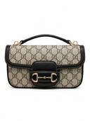 Sac baguette monogrammé à mors Horsebit noir et beige