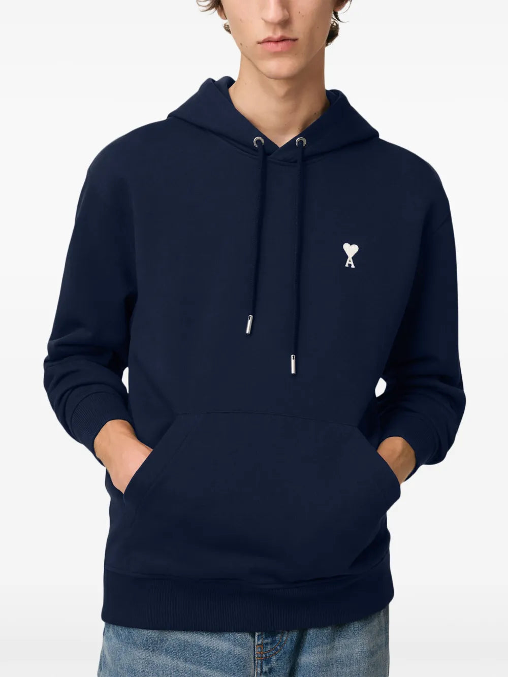 Hoodie Bleu Marine Ami de Coeur Blanc en Coton — Ami Paris — vue 2