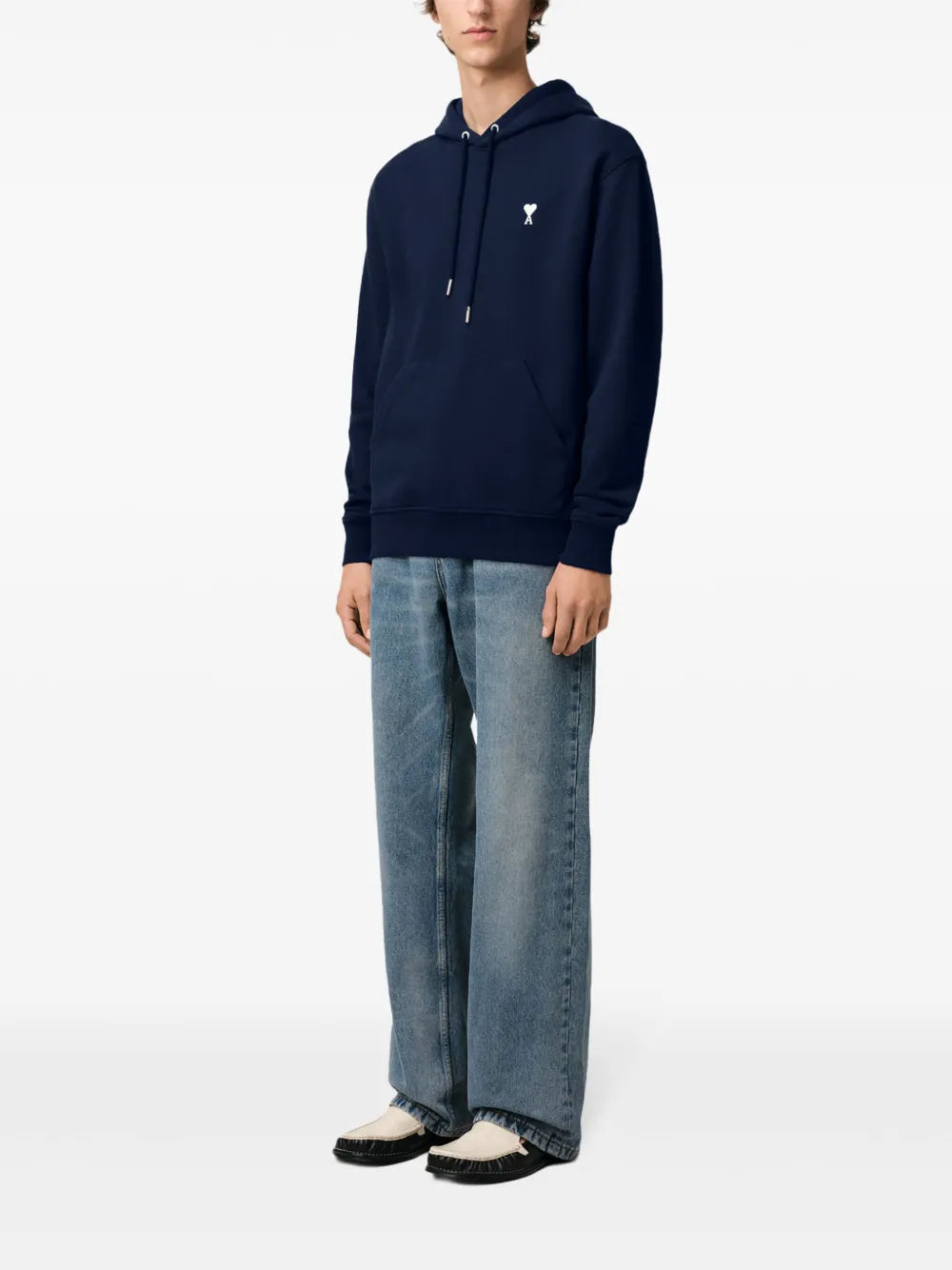 Hoodie Bleu Marine Ami de Coeur Blanc en Coton — Ami Paris — vue 3