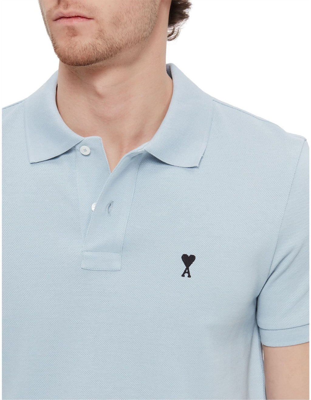 Polo Bleu Ciel Ami de Coeur Noir en Coton — Ami Paris — vue 5