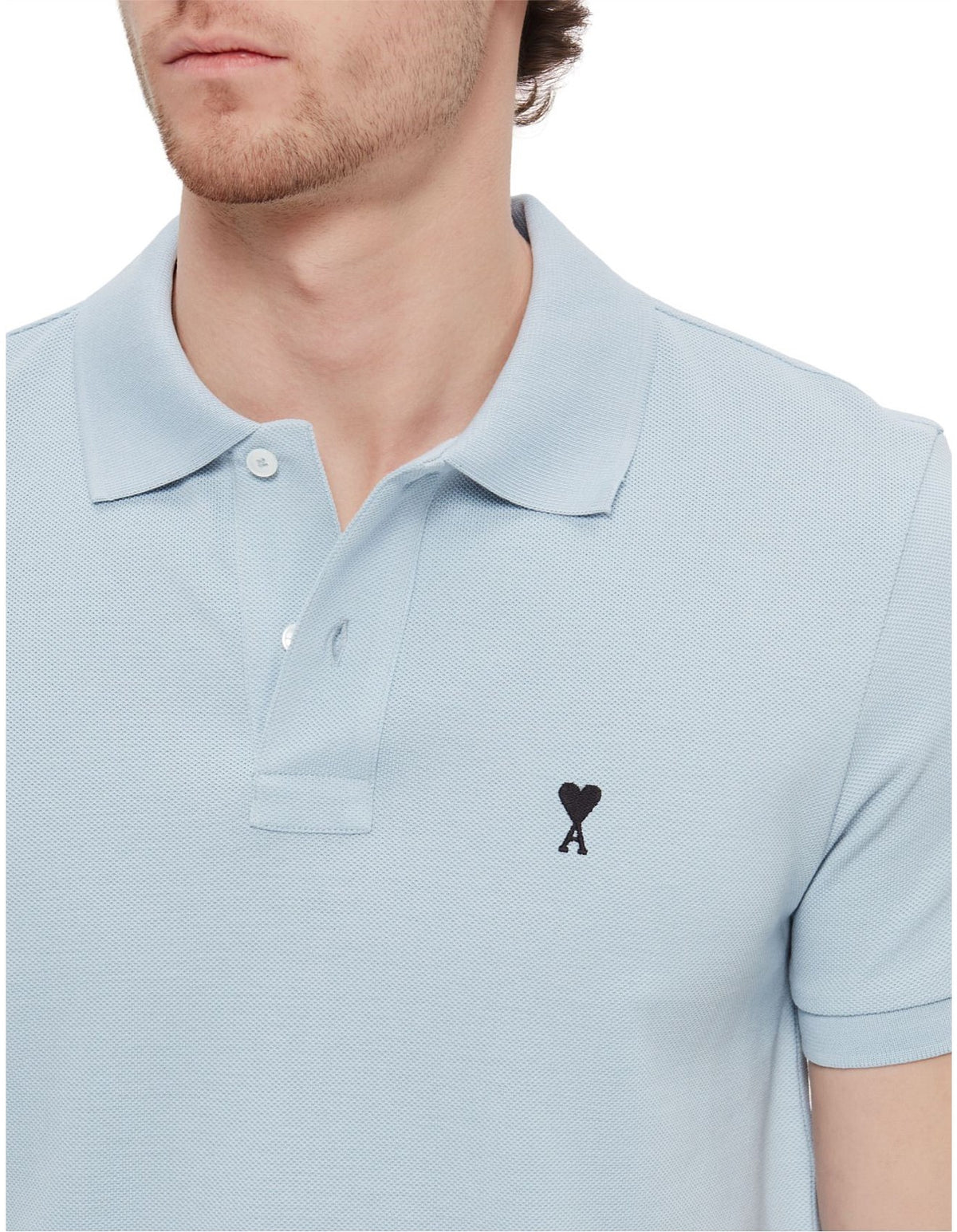 Polo Bleu Ciel Ami de Coeur Noir en Coton — Ami Paris — vue 5