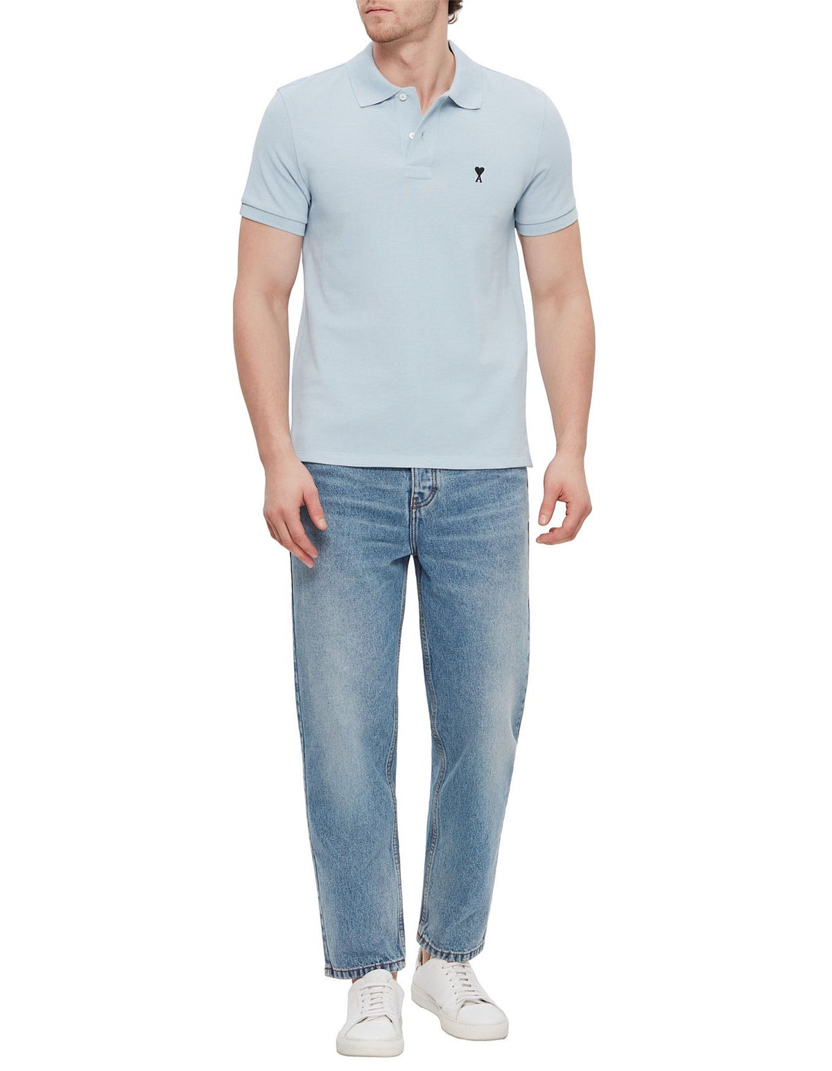 Polo Bleu Ciel Ami de Coeur Noir en Coton — Ami Paris — vue 6
