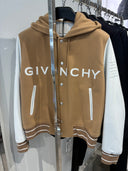 Blouson varsity à capuche en laine et cuir bicolore