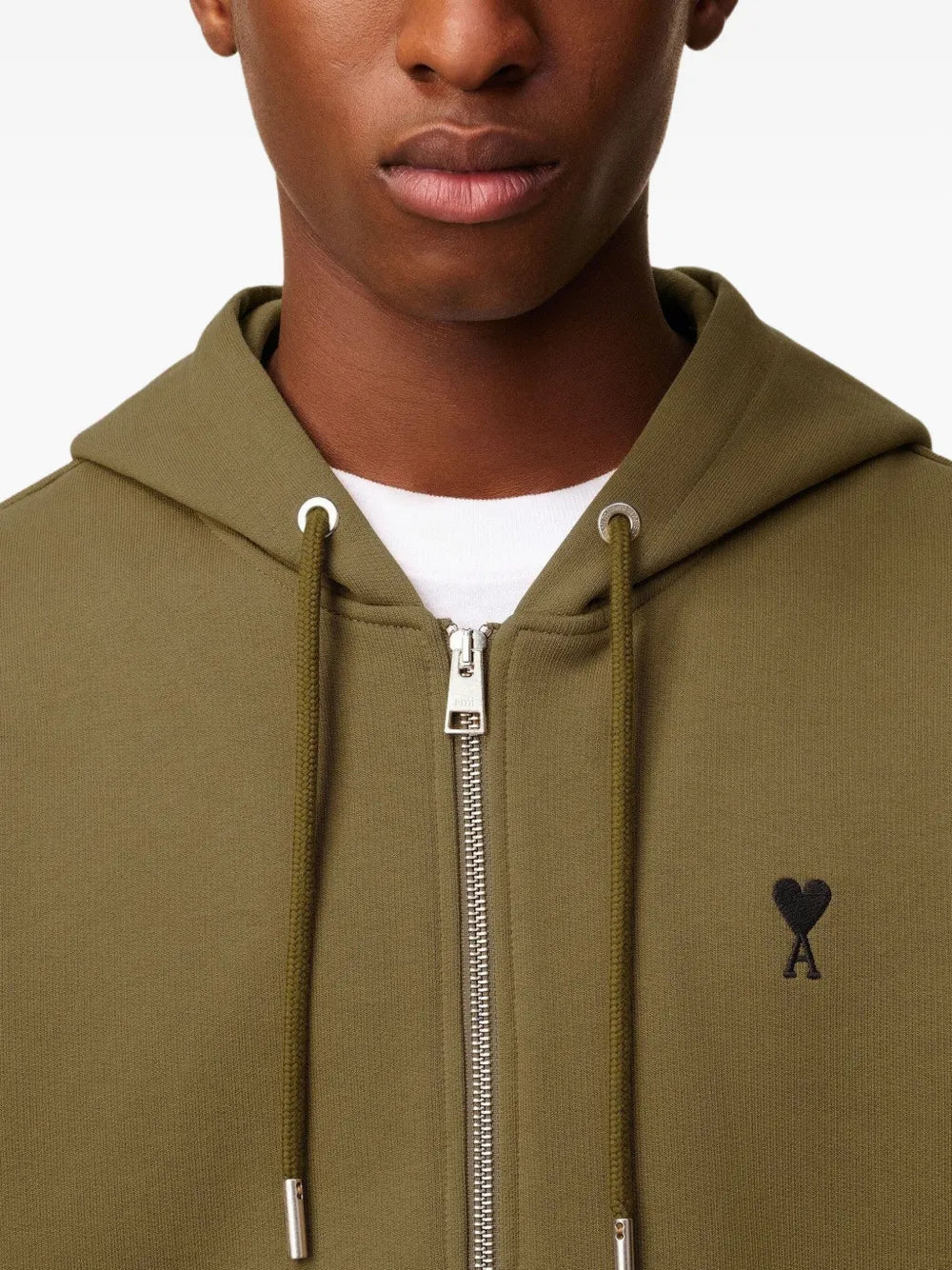 Hoodie Zippé Kaki AMI Paris Ami de Cœur Noir en Coton — vue 4