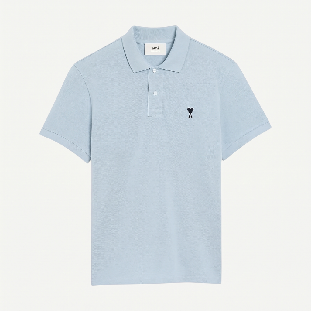 Polo Bleu Ciel Ami de Coeur Noir en Coton – face