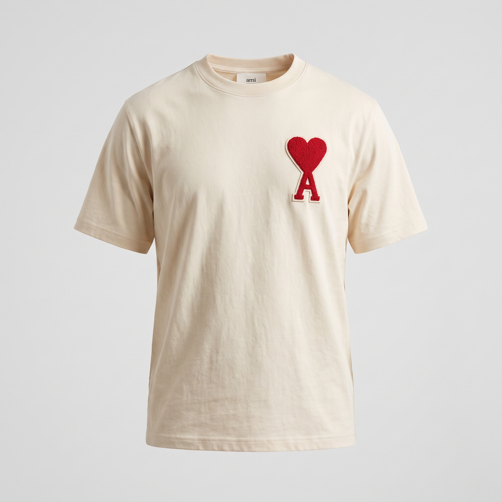 T-Shirt Beige Patch Ami de Coeur En Coton – face