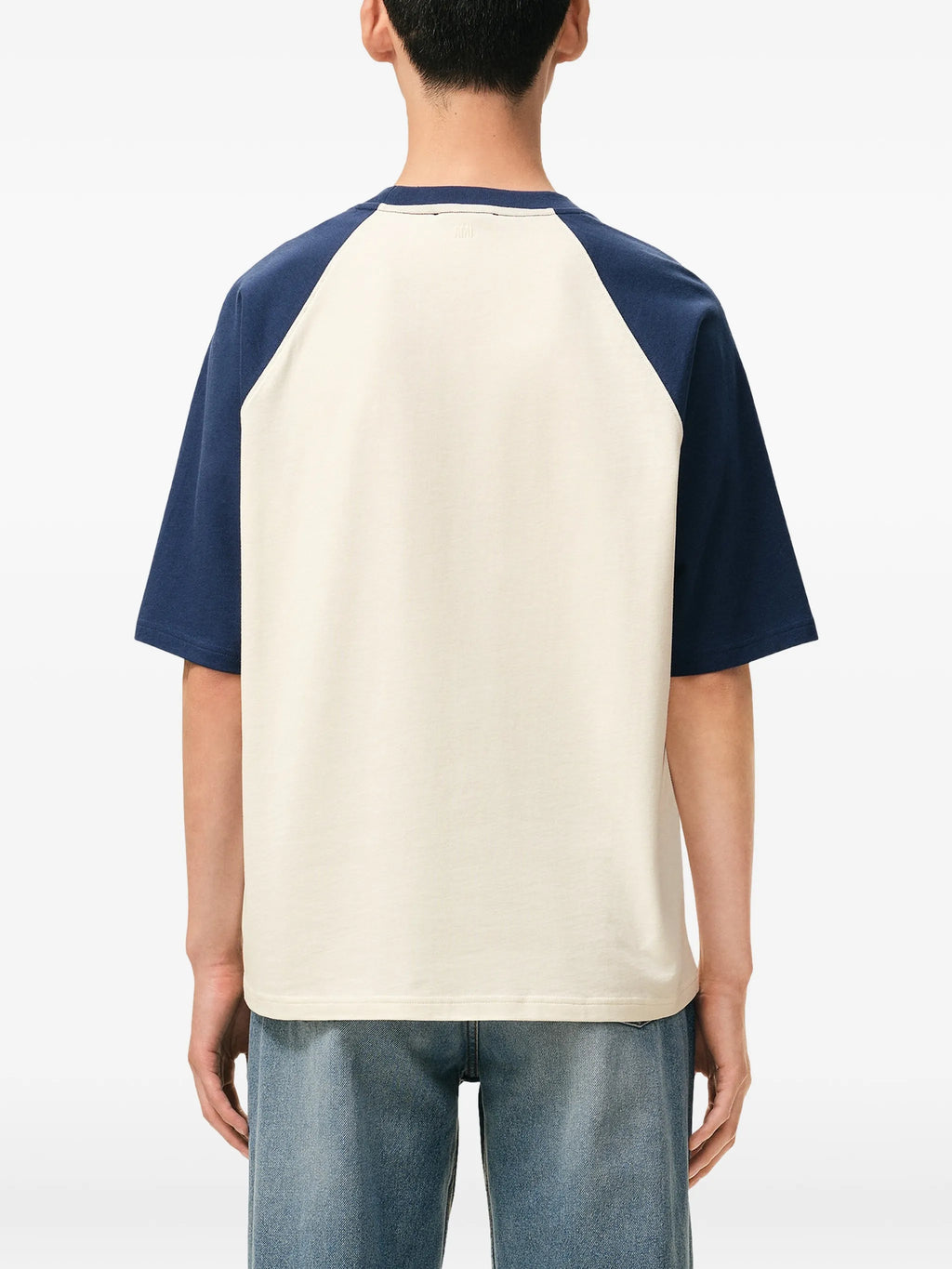 T-shirt Beige Patch Ami de Coeur Bicolore Marine — Ami Paris — vue 3