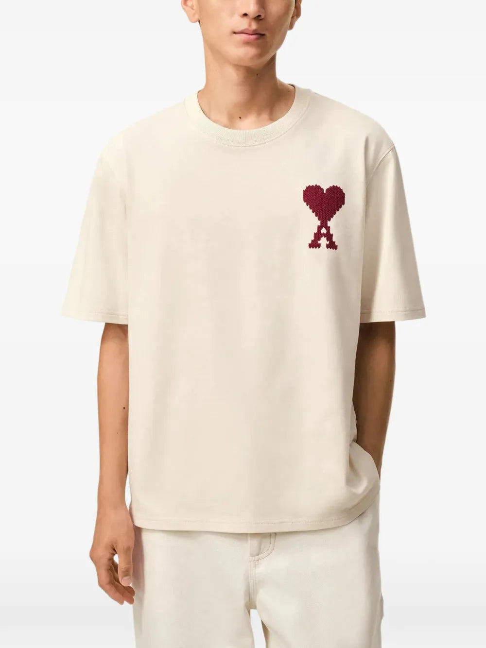T-shirt Beige Ami Soleil Rouge — Ami Paris — vue 2