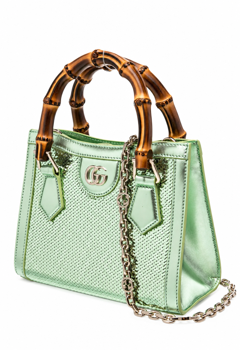 Sac Top Handle en toile verte à anses bambou