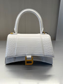 Sac à main Hourglass Top Handle effet croco blanc