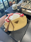 Sac panier en raphia tressé avec poignées corde contrastées