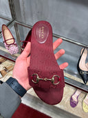 Mules monogramme Horsebit en toile jacquard bordeaux