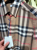 Chemise à manches longues en coton biologique à carreaux tartan beige