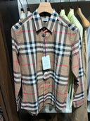 Chemise à manches longues en coton biologique à carreaux tartan beige