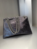 Sac porté épaule Crush Chain Medium métallisé gris acier