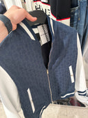Blouson teddy zippé monogrammé bleu marine et blanc