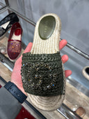 Mules espadrilles tressées à cristaux GG kaki