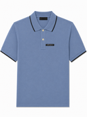 Polo en piqué de coton bleu ciel à finitions contrastées