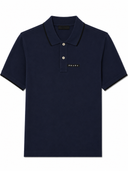 Polo en piqué de coton bleu marine à logo signature
