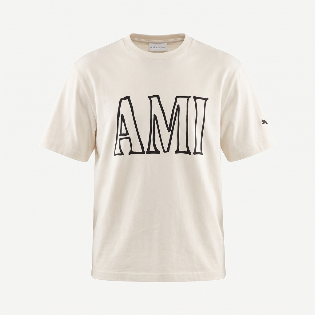T-shirt Ami Imprimé Crème En Coton – face