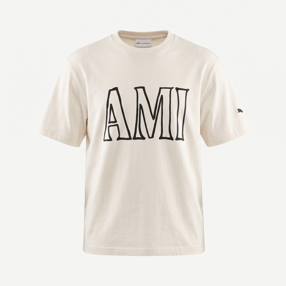 T-shirt Ami Imprimé Crème En Coton – face