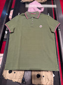 Moncler Polo en coton piqué kaki à liserés tricolores