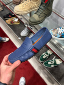 Mocassins en cuir bleu avec bande Web