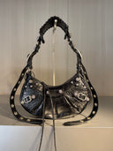 Sac porté épaule Le Cagole Shoulder Bag Extra Small Crocodile Embossé Strass