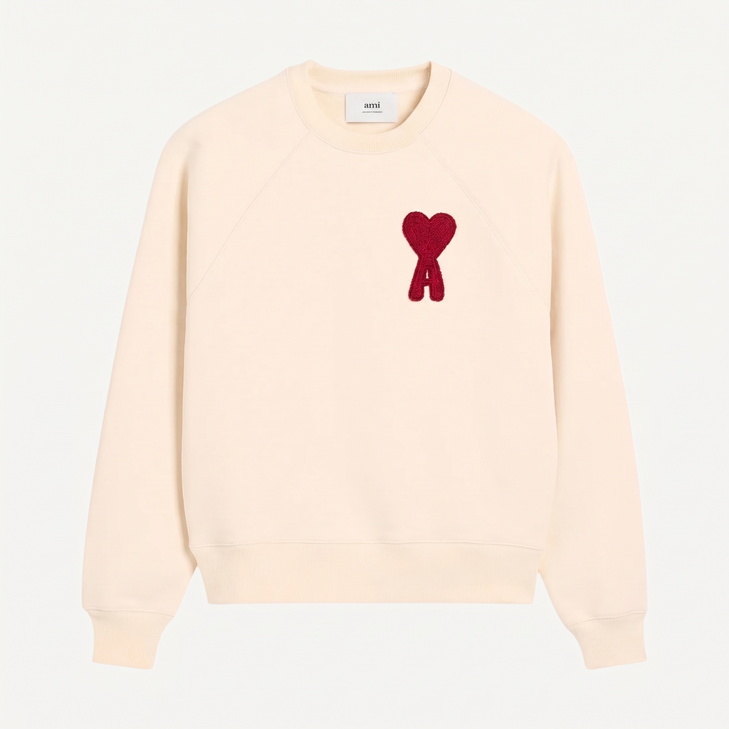 Sweatshirt Beige Patch Rouge Ami de Coeur En Coton – face