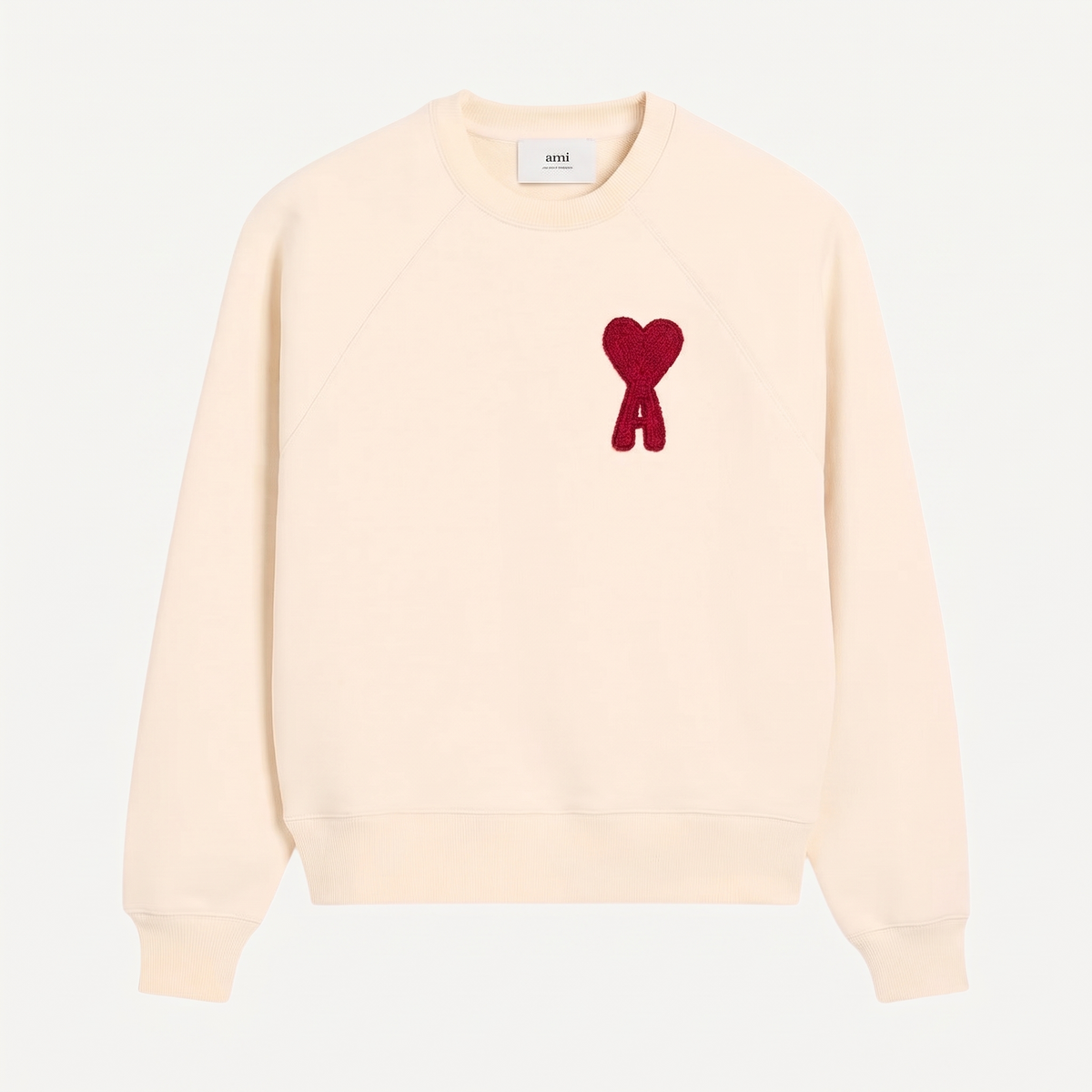 Sweatshirt Beige Patch Rouge Ami de Coeur En Coton – face