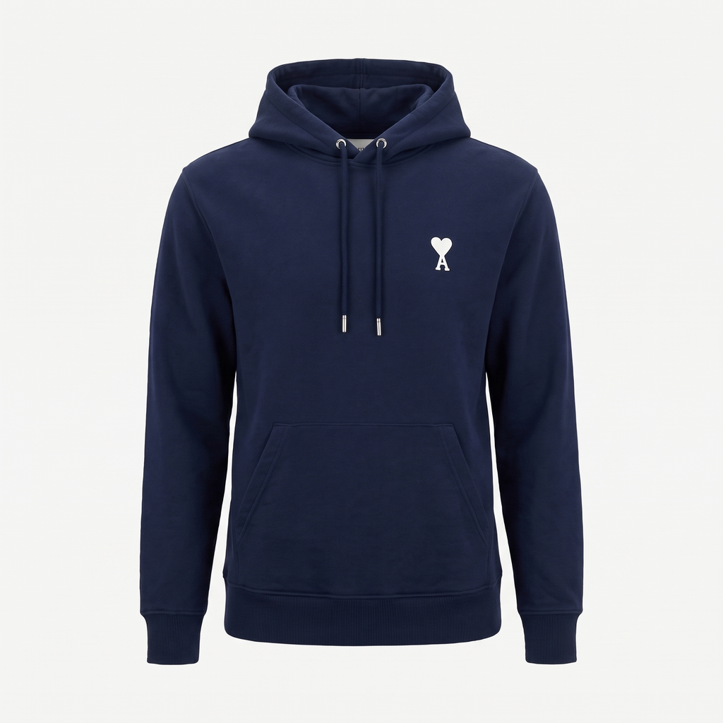 Hoodie Bleu Marine Ami de Coeur Blanc en Coton – face