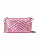 Pochette matelassée métallisée rose à chaîne