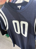 T-shirt football en lin mélangé bleu marine à patch numéro