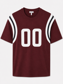T-shirt football en lin mélangé bordeaux à patch numéro