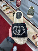 Mules espadrilles tressées à cristaux Double G noires