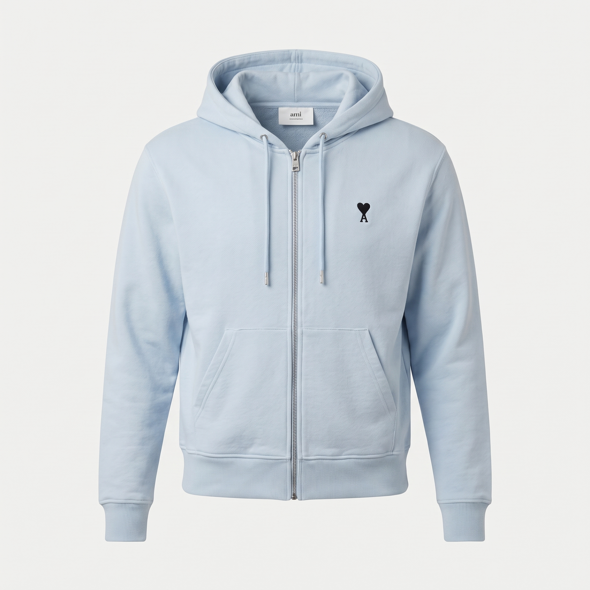 Hoodie Zippe Ami De Coeur Noir Bleu Ciel en Coton – face