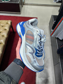 Sneakers runner oversize en mesh et cuir argenté bleu