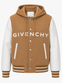 Blouson varsity à capuche en laine et cuir bicolore