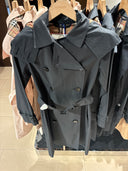 Trench long ceinturé en coton technique noir